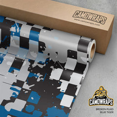 Broken Plaid Blue Tiger Gun Skin Vinyl Wrap