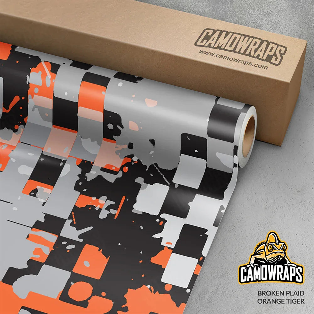 Broken Plaid Orange Tiger Gun Skin Vinyl Wrap