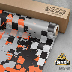 Broken Plaid Orange Tiger Gun Skin Vinyl Wrap