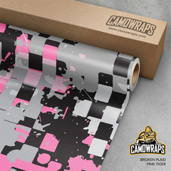 Broken Plaid Pink Tiger Gun Skin Vinyl Wrap