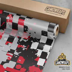 Broken Plaid Red Tiger Gun Skin Vinyl Wrap