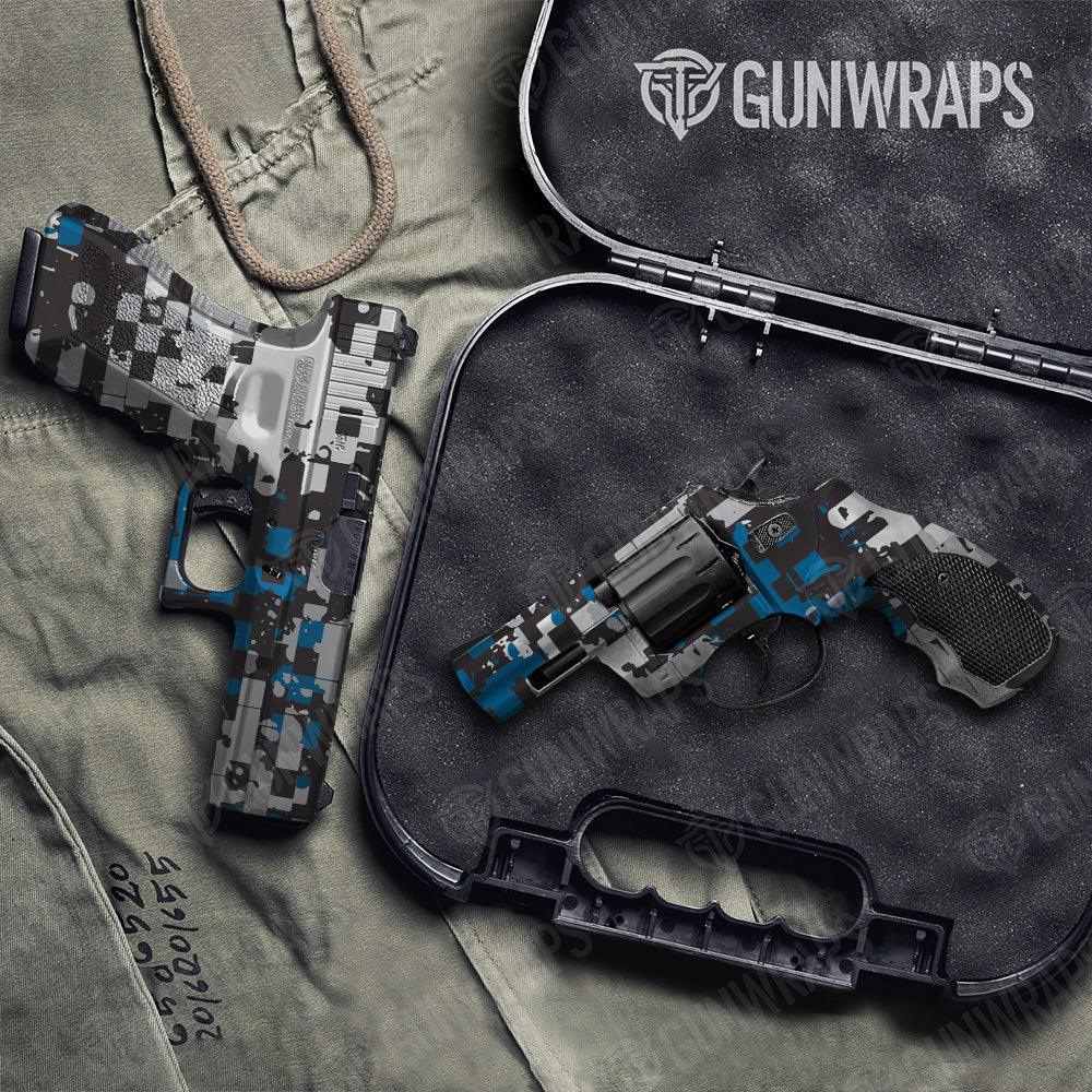 Broken Plaid Blue Tiger Handgun Gun Skin Vinyl Wraps