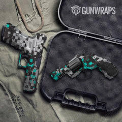 Broken Plaid Tiffany Blue Tiger Handgun Gun Skin Vinyl Wraps