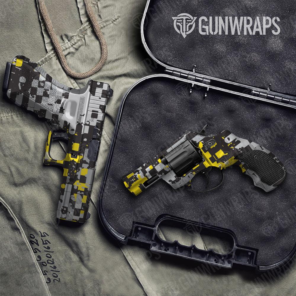 Broken Plaid Yellow Tiger Handgun Gun Skin Vinyl Wraps