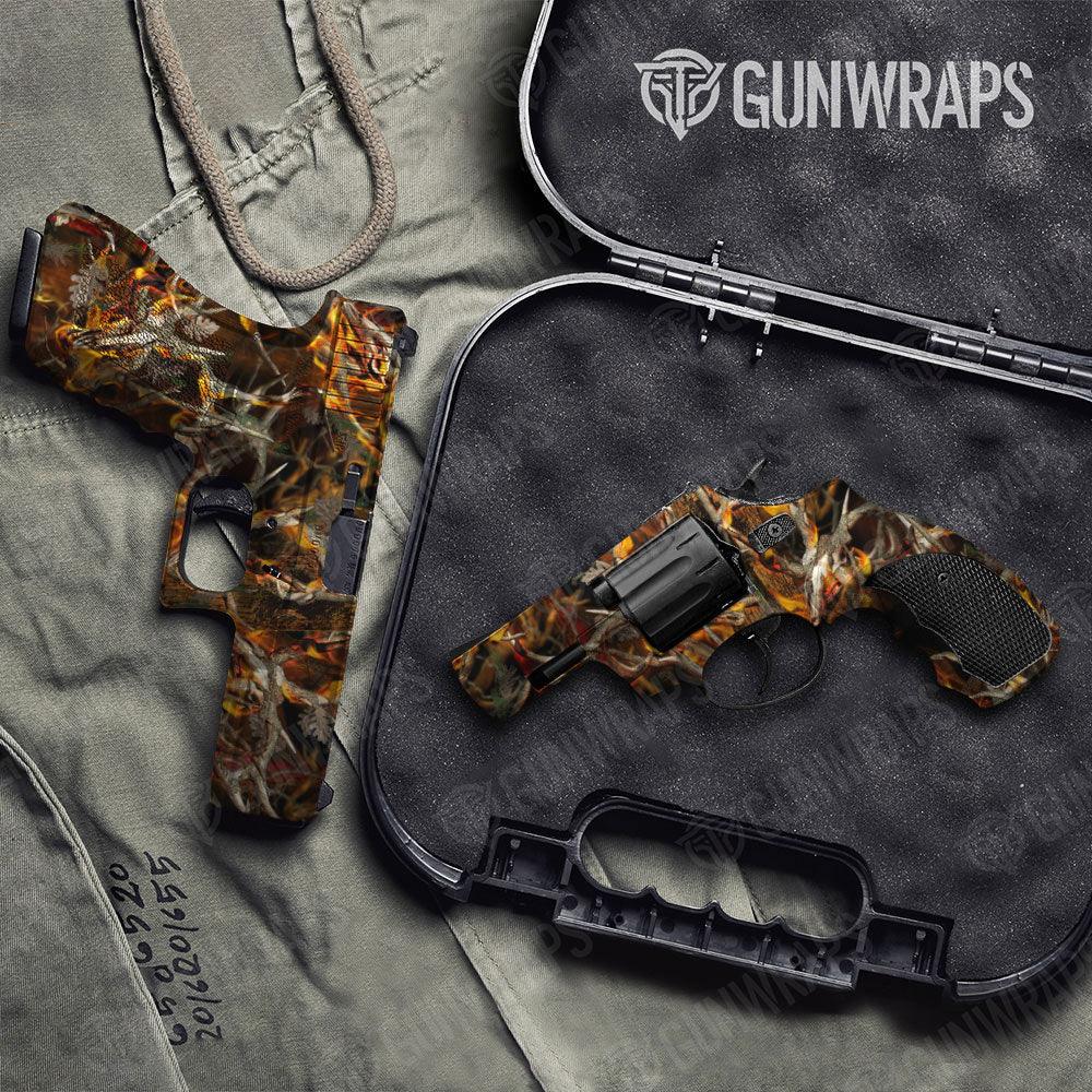 Nature Burning Buck Skull Handgun Gun Skin Vinyl Wraps