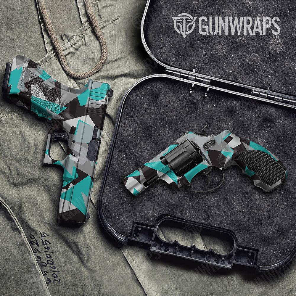 Shattered Tiffany Blue Tiger Handgun Gun Skin Vinyl Wraps