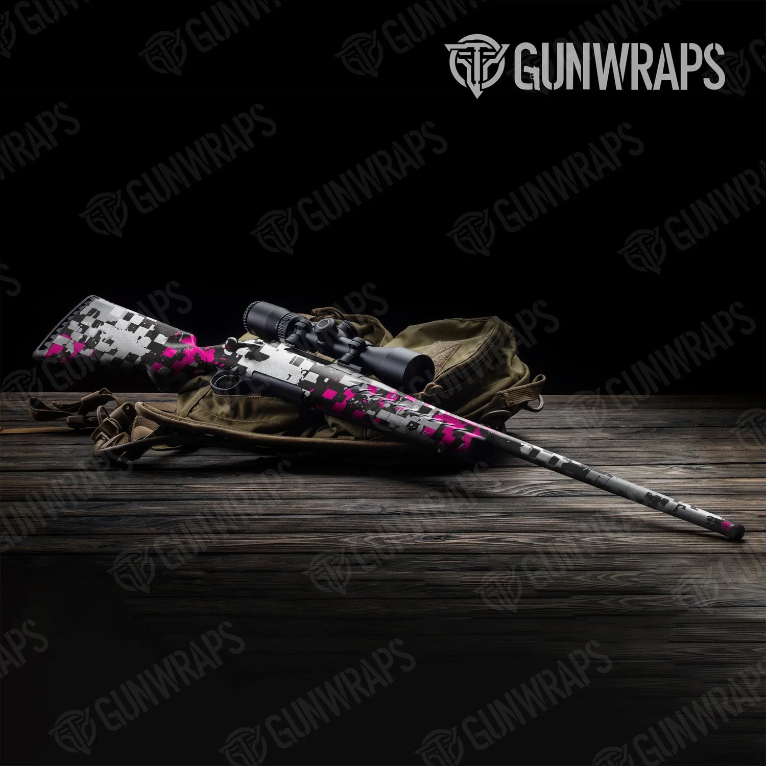 Broken Plaid Magenta Tiger Rifle Gun Skin Vinyl Wraps