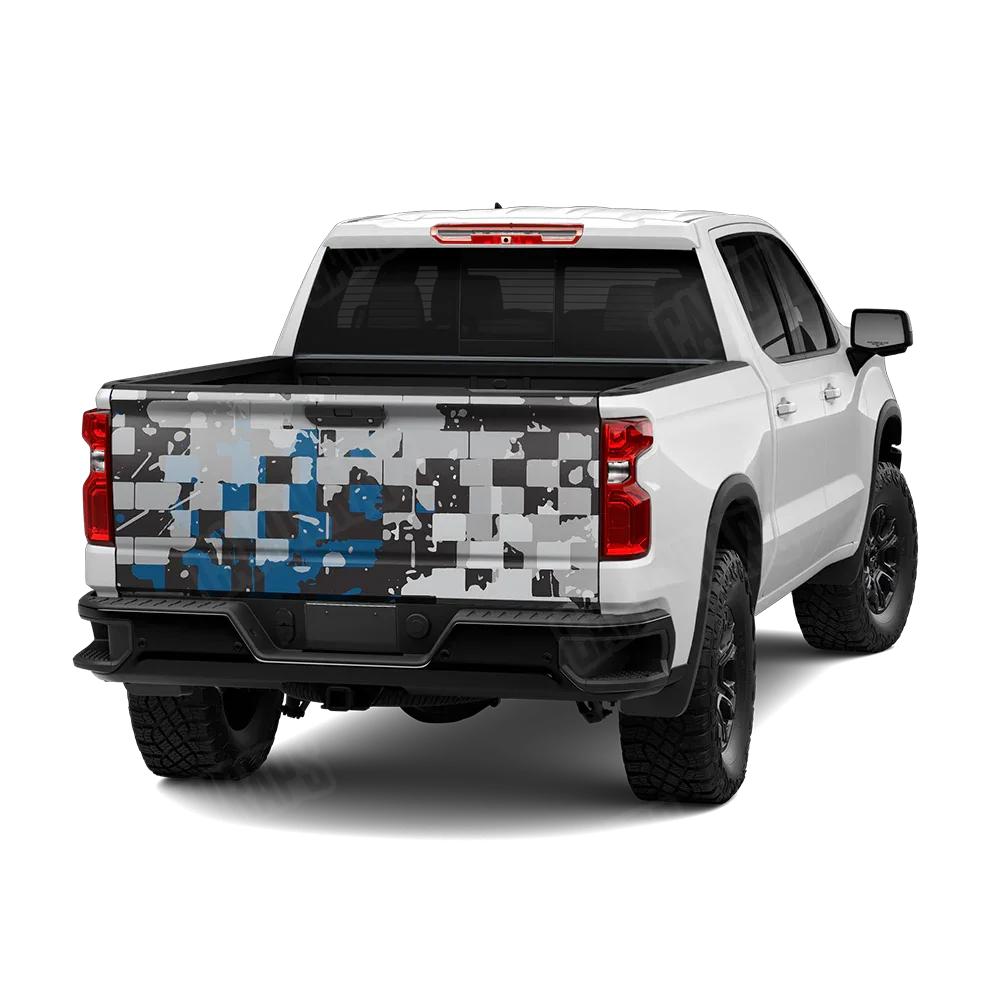 Broken Plaid Blue Tiger Tailgate Wraps