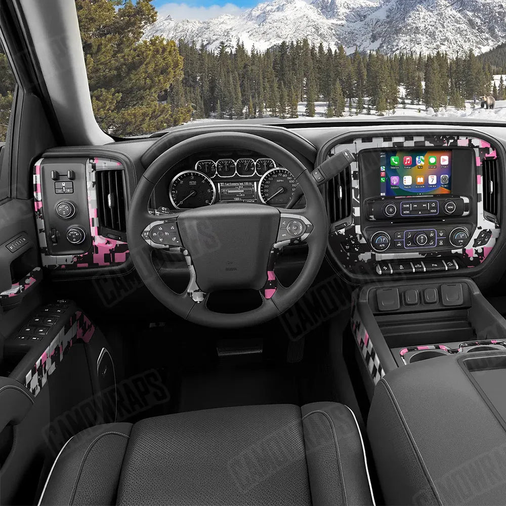 Broken Plaid Pink Tiger Car Interior Skins
