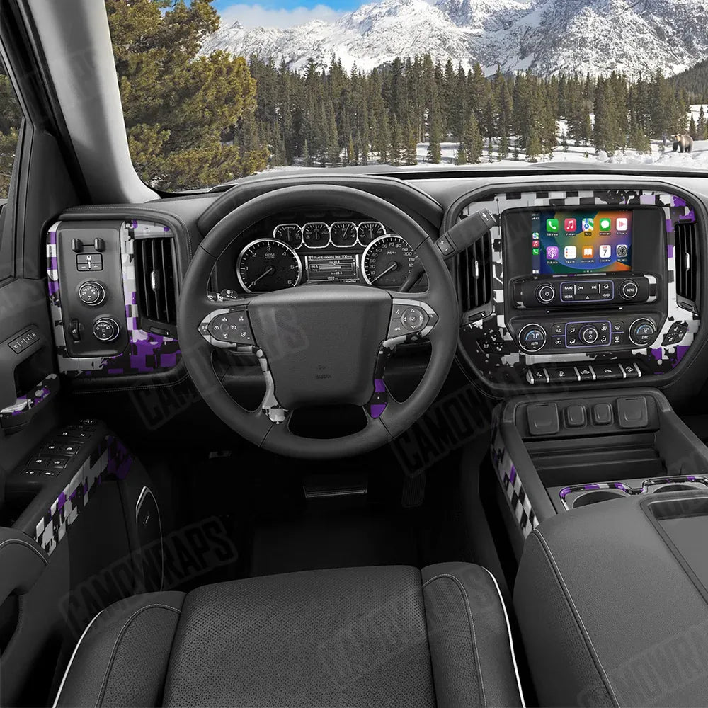 Broken Plaid Purple Tiger Car Interior Skins