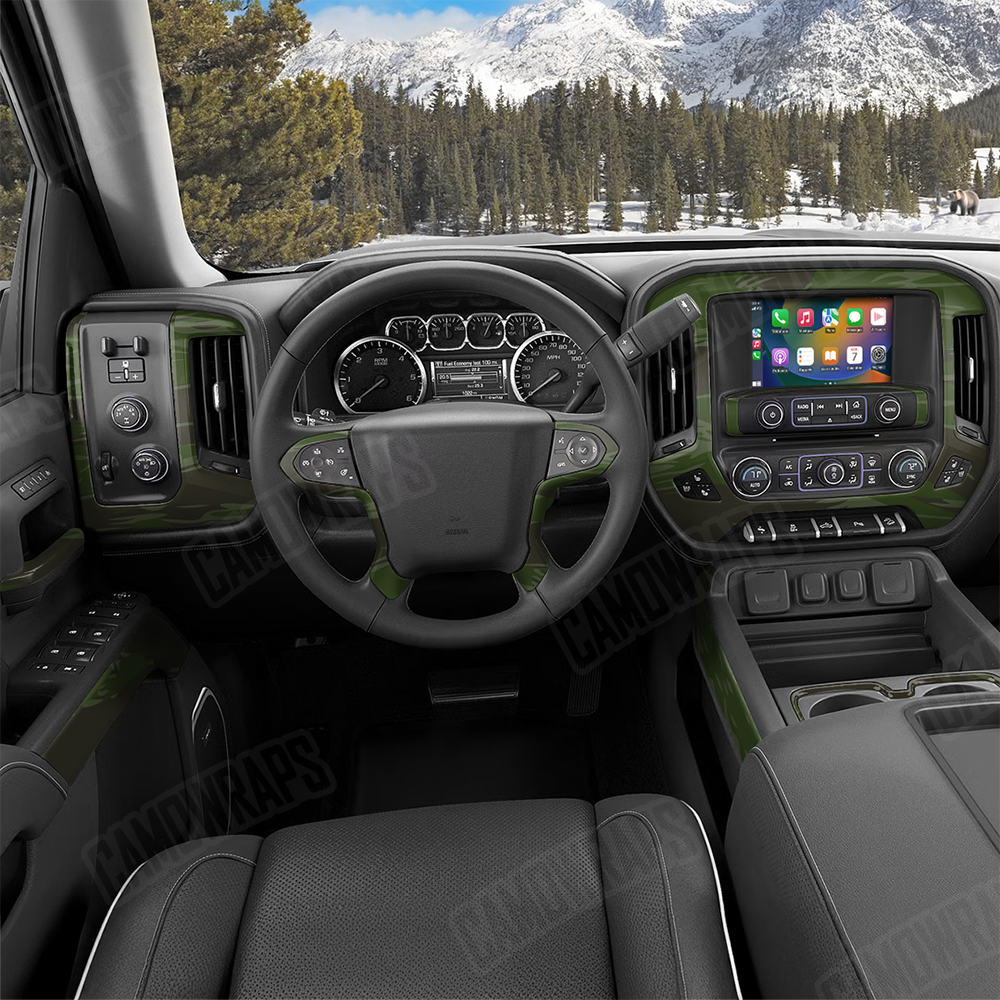 Shredded Army Dark Green Car Interior Skins