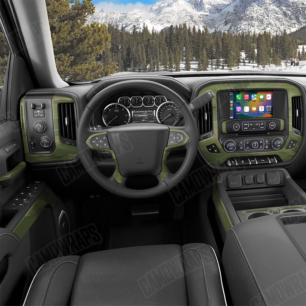 Shredded Army Green Car Interior Skins
