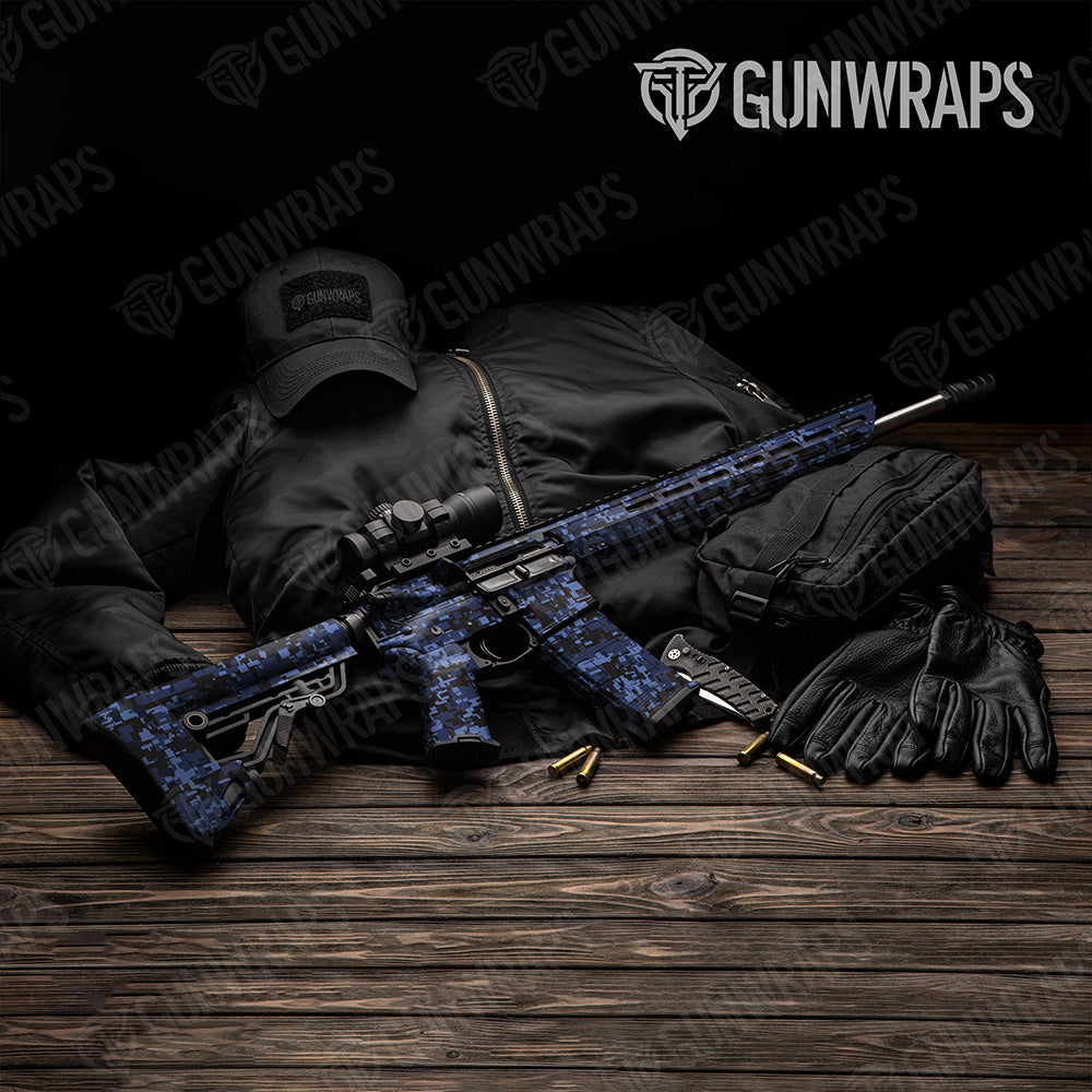 AR-15 Digital Blue Midnight Camo Gun Skin Vinyl Wrap