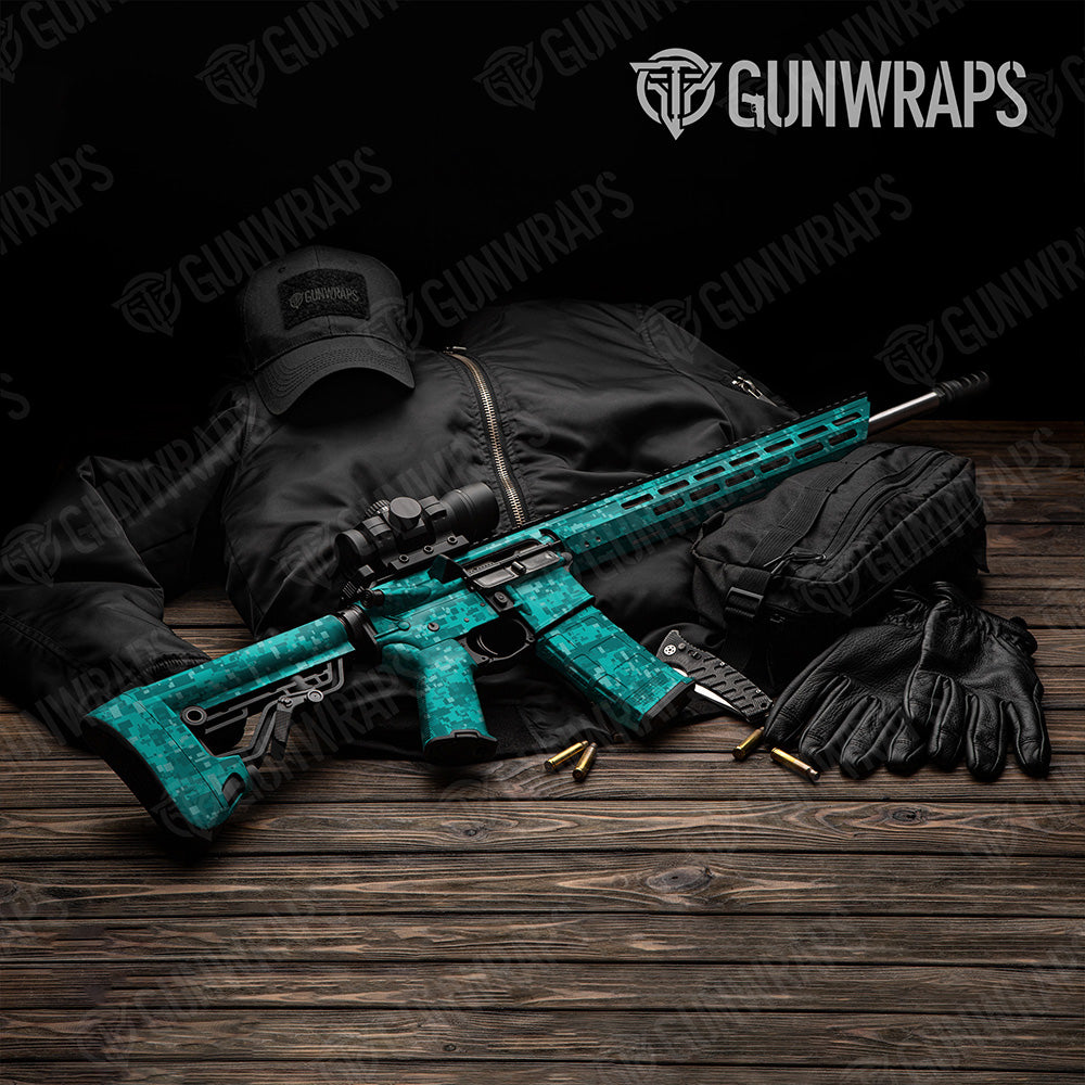 AR-15 Digital Elite Tiffany Blue Camo Gun Skin Vinyl Wrap