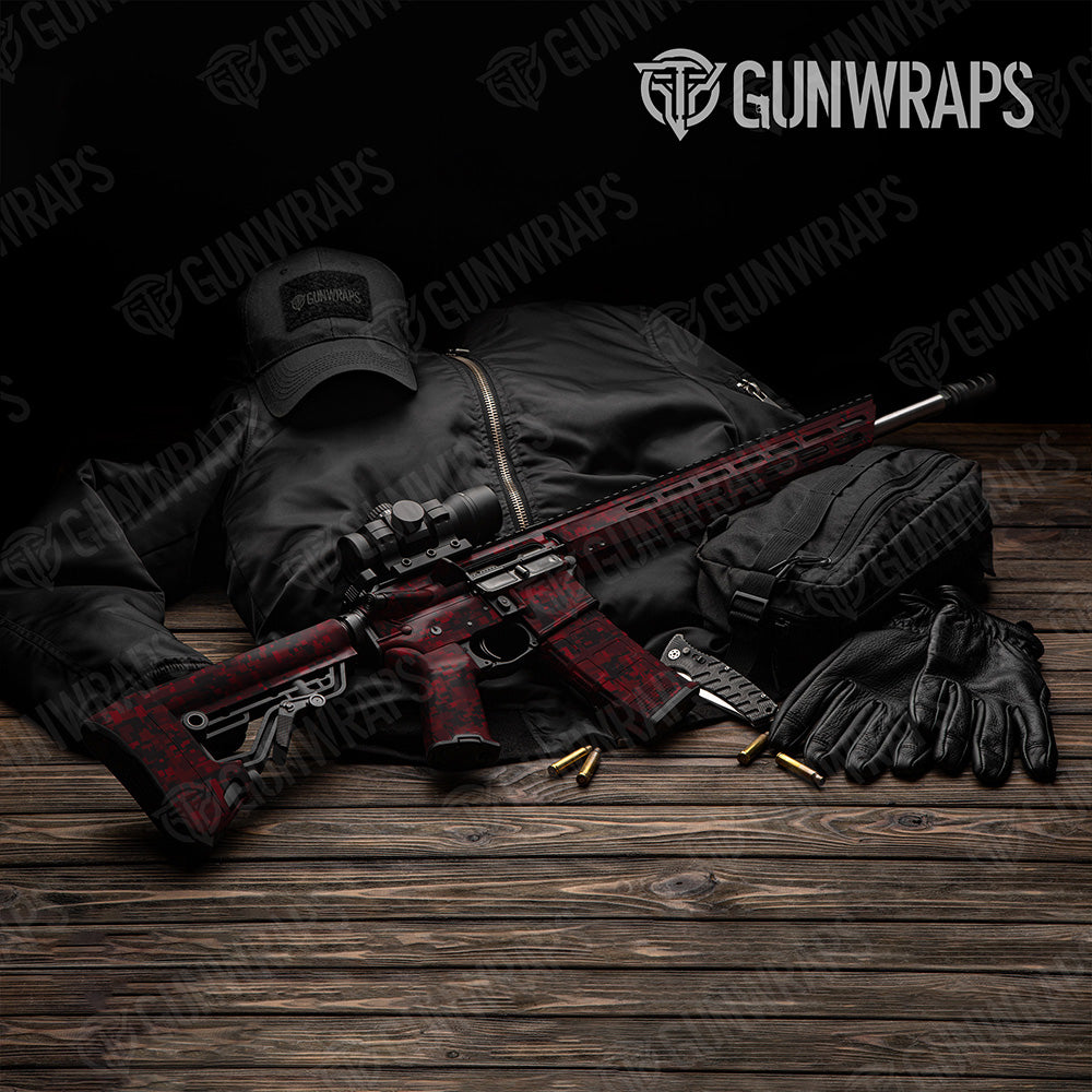 AR-15 Digital Vampire Red Camo Gun Skin Vinyl Wrap
