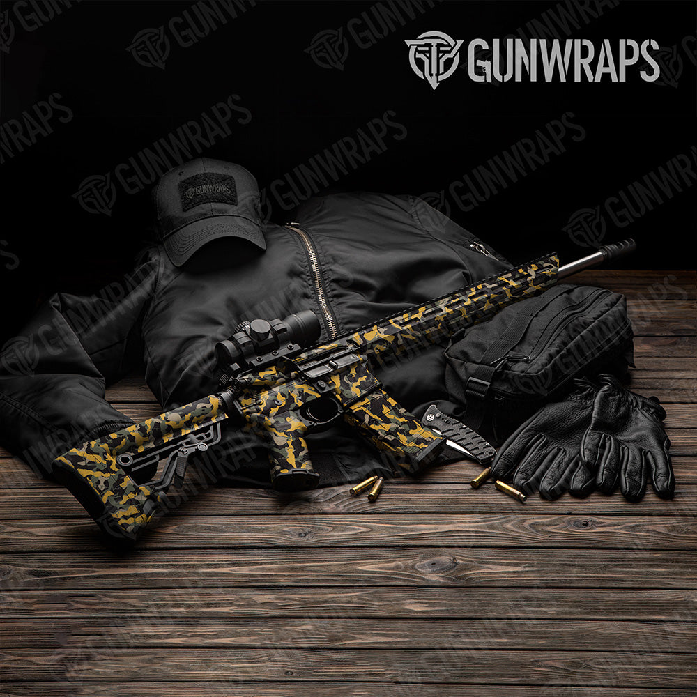 AR-15 Ragged Militant Yellow Camo Gun Skin Vinyl Wrap