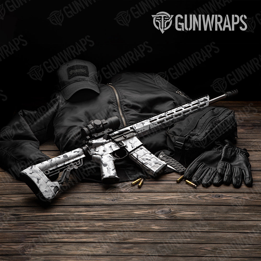 AR-15 Ragged Snow Camo Gun Skin Vinyl Wrap