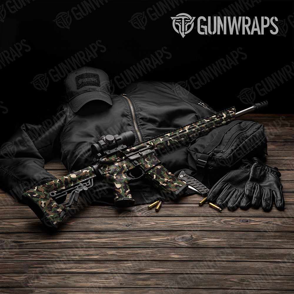 AR-15 Ragged Woodland Camo Gun Skin Vinyl Wrap