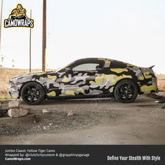 yellow camo mustang wrap