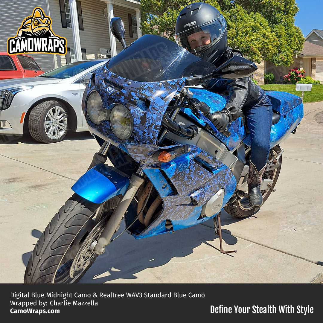 blue digital camo motorcycle wrap