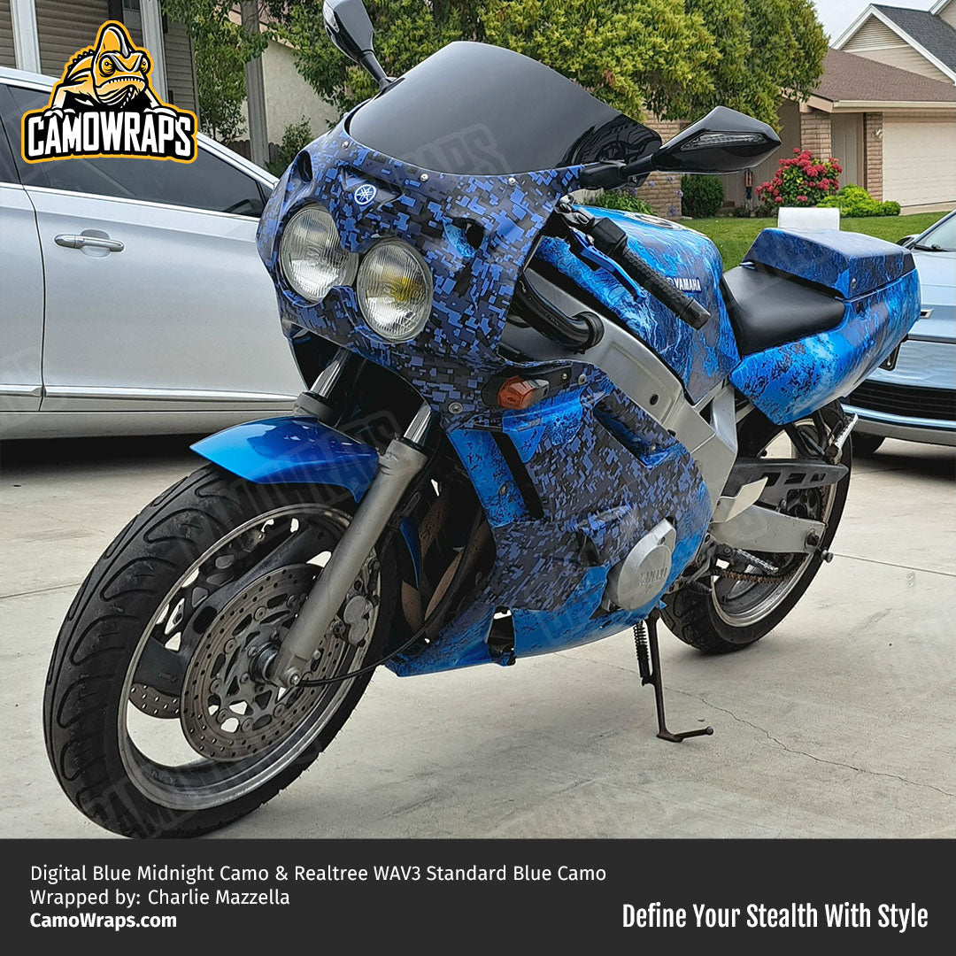 blue digital camo motorcycle wrap