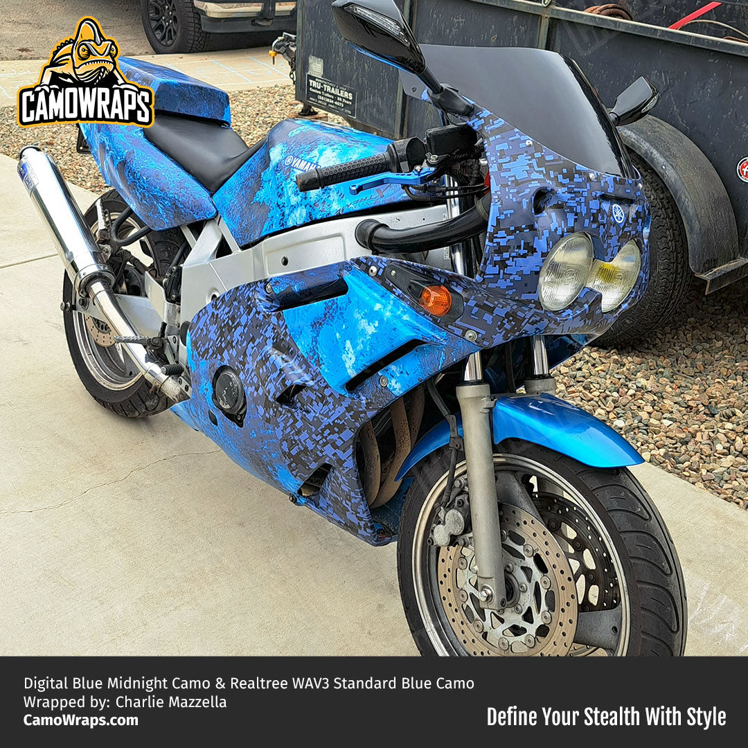 blue digital camo motorcycle wrap