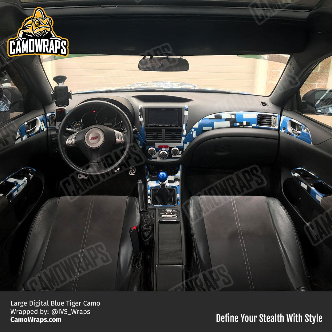 blue digital camo car interior wrap
