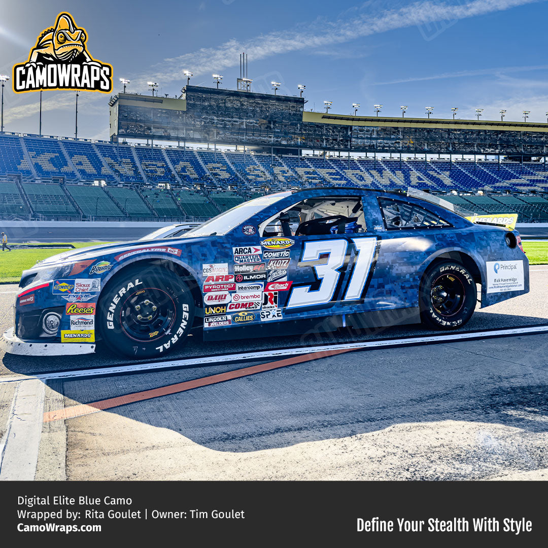 blue digital camo car wrap