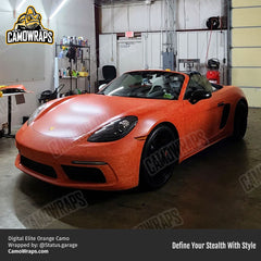 orange digital camo porsche wrap