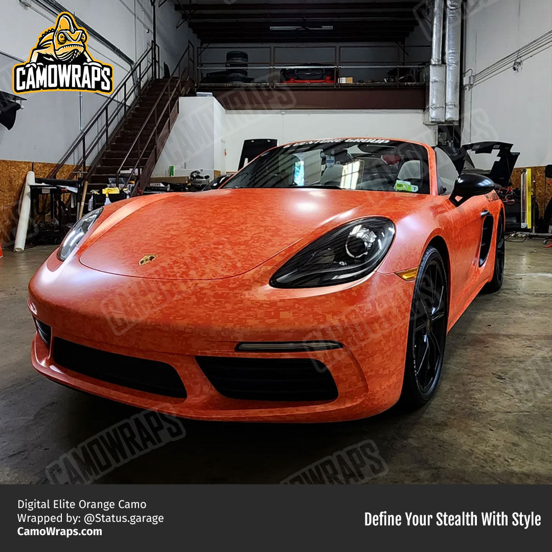 orange digital camo porsche wrap
