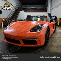 orange digital camo porsche wrap