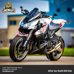 red digital camo motorcycle wrap