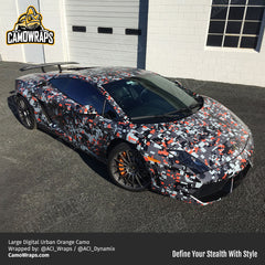 orange digital camo lambo wrap