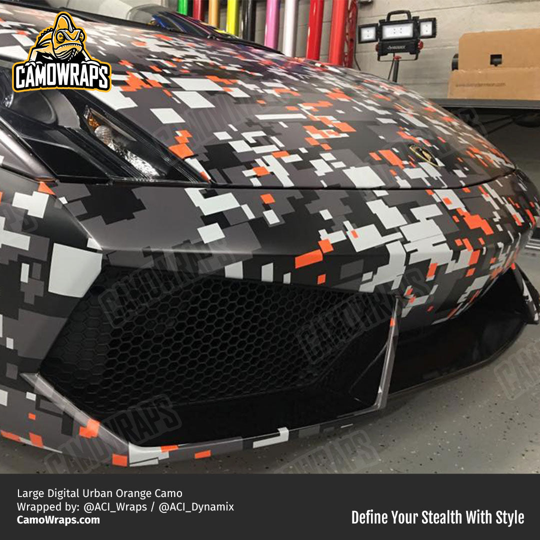 orange digital camo lambo wrap