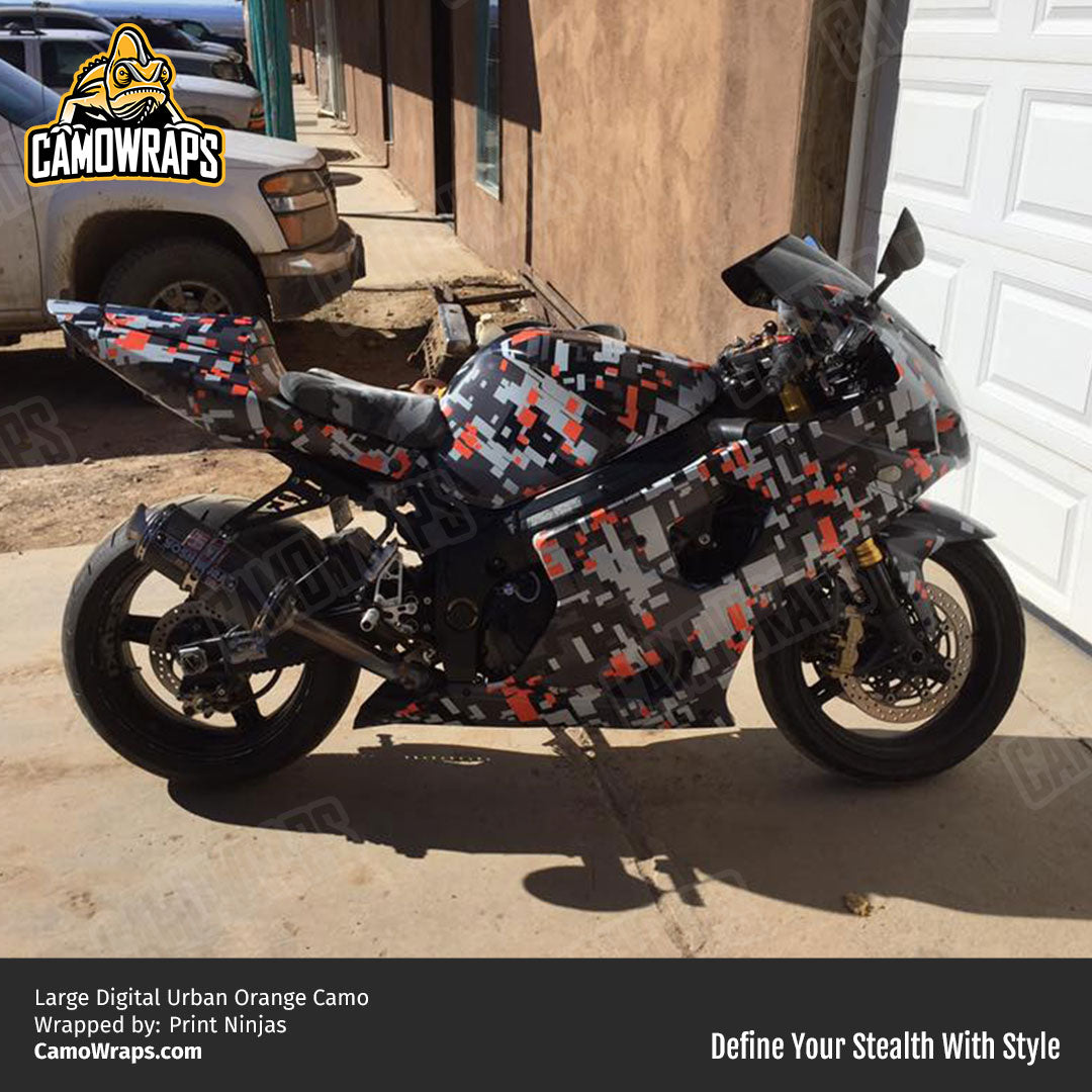 orange digital camo motorcycle wrap