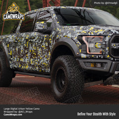 yellow camo truck wrap