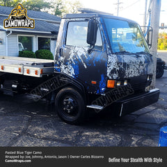 blue camo semi truck wrap