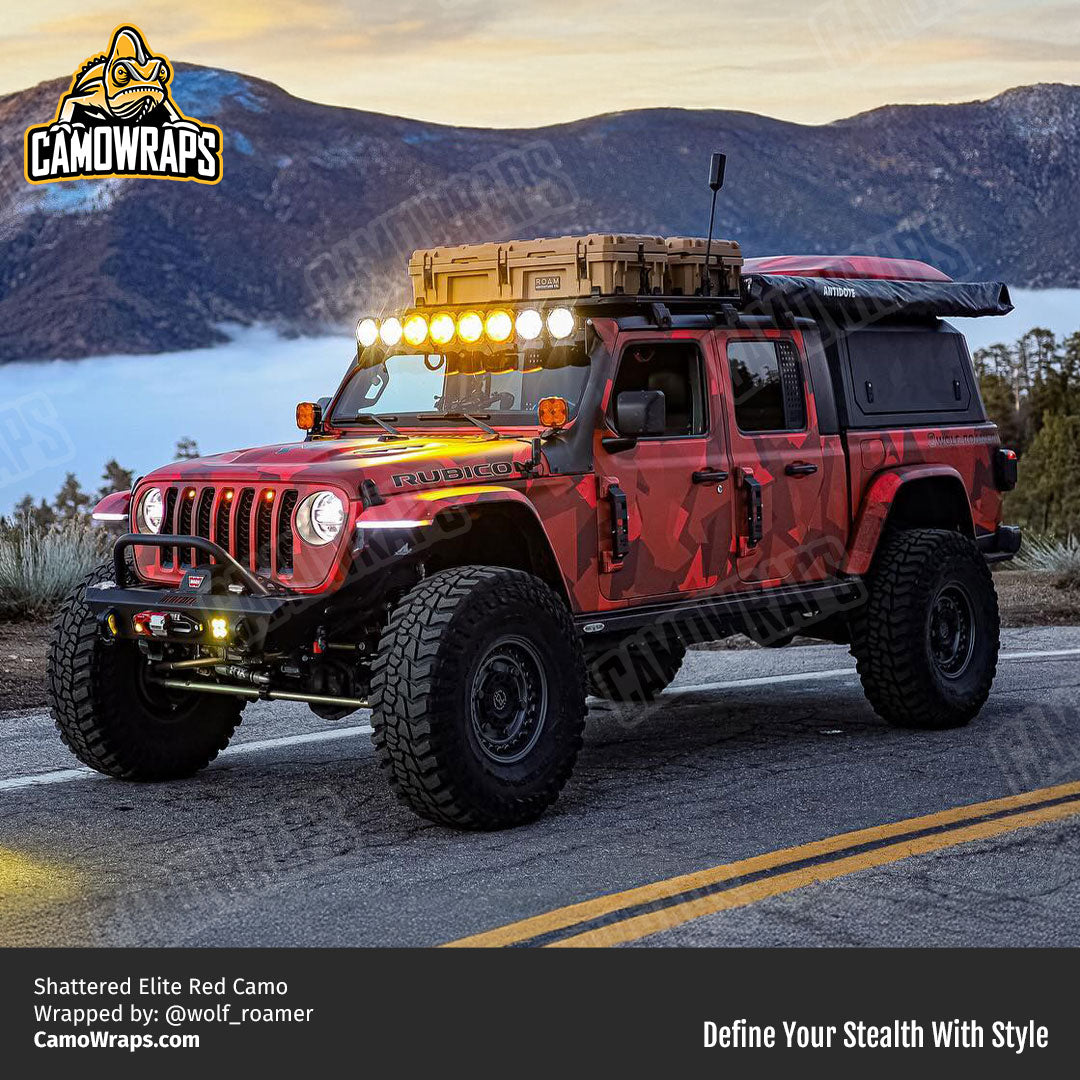 shattered elite red camo jeep wrap