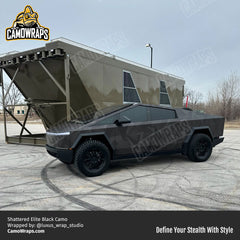 shattered black camo cybertruck wrap