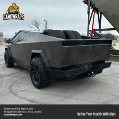 shattered black camo cybertruck wrap