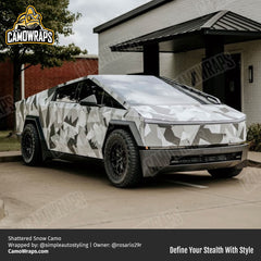 shattered snow camo cybertruck wrap