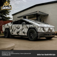 shattered snow camo cybertruck wrap