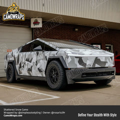 shattered snow camo cybertruck wrap