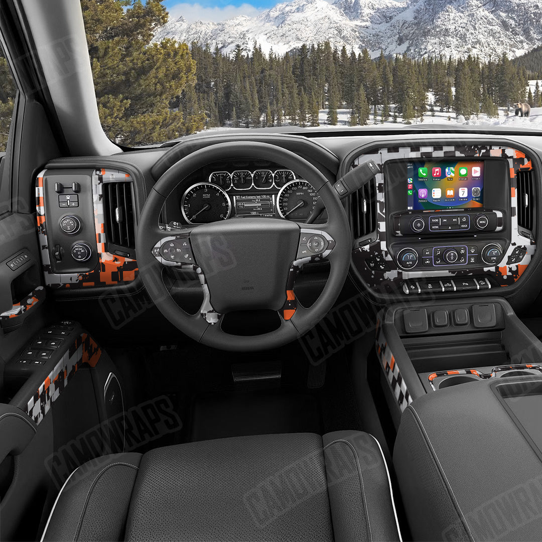 Broken Plaid Orange Tiger Camo Car Interior Skin