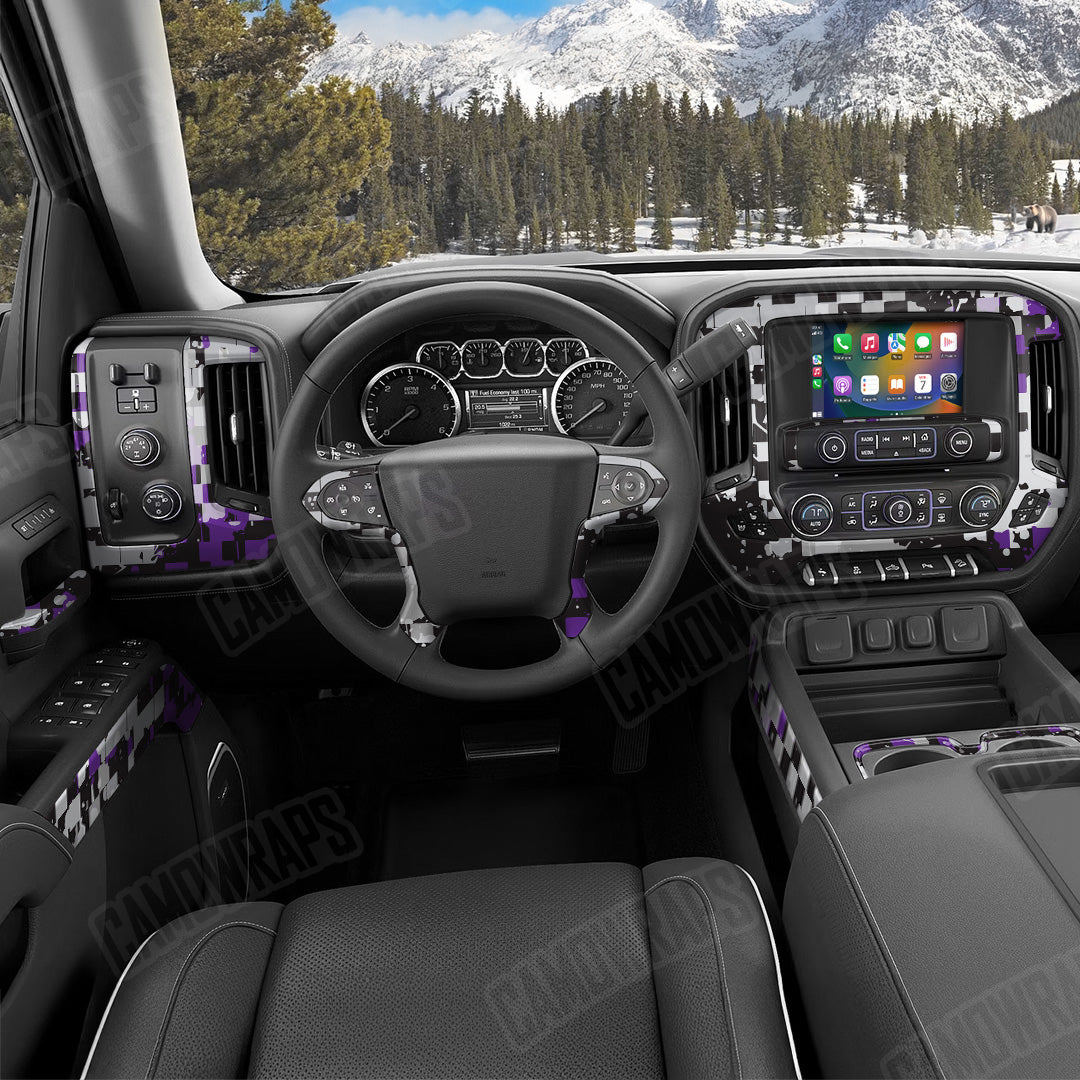 Broken Plaid Purple Tiger Camo Car Interior Skin
