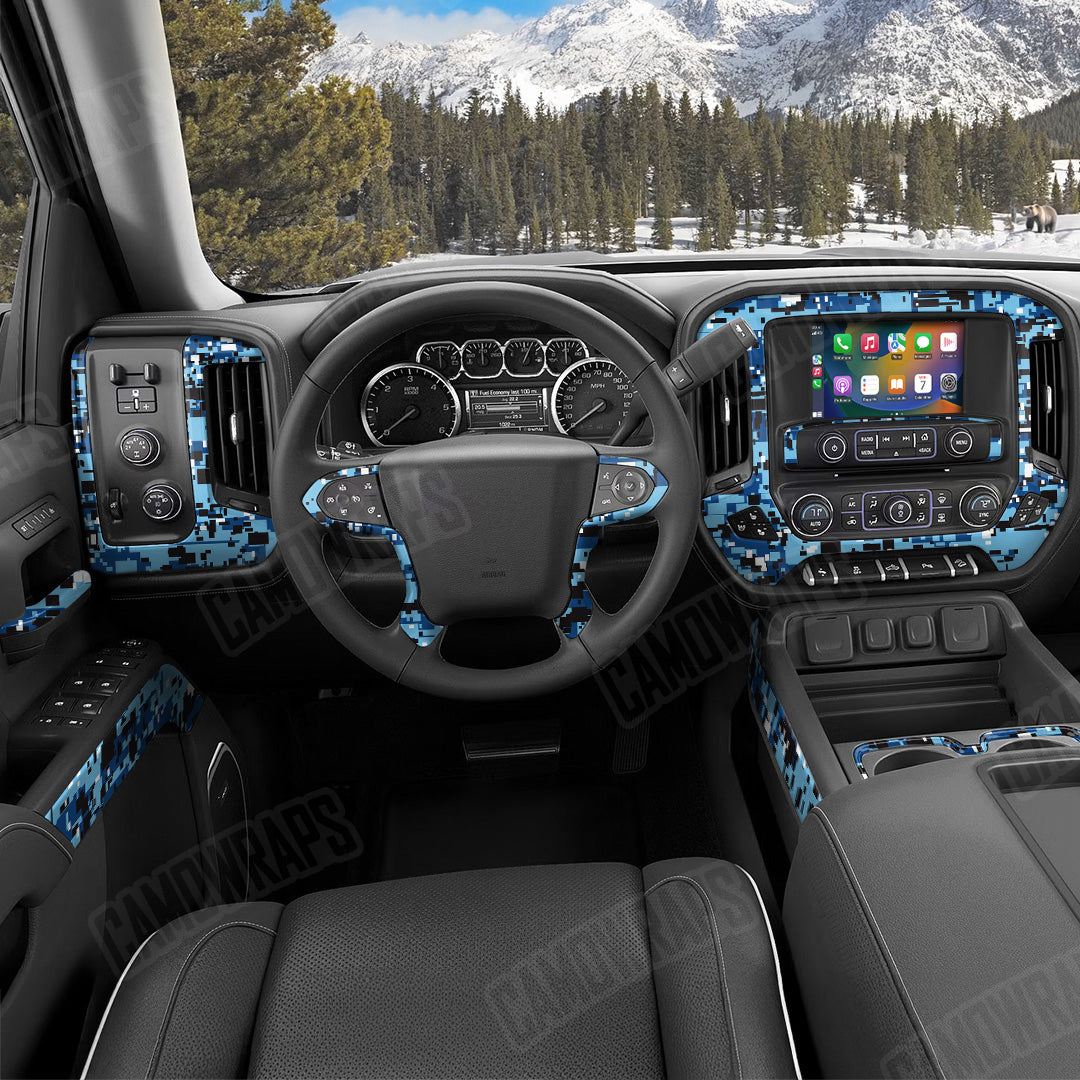 Digital Baby Blue Camo Car Interior Skin