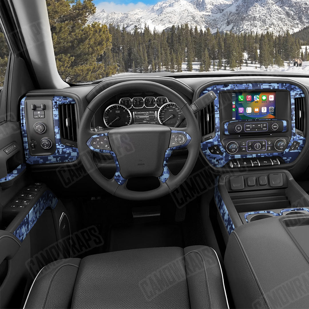 Digital Blue Urban Night Camo Car Interior Skin