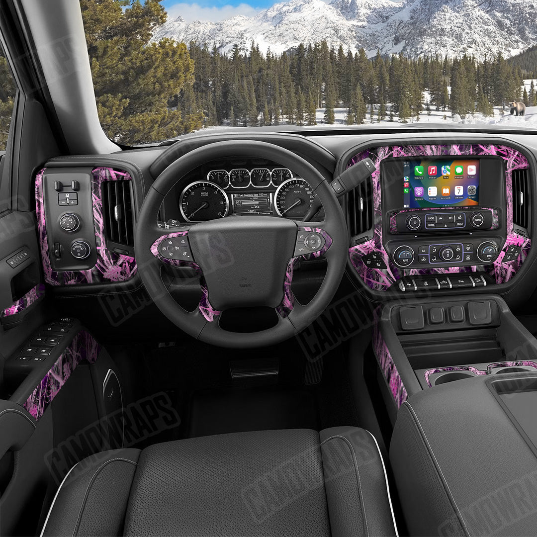 Nature Dry Grassland Pink Camo Car Interior Skin