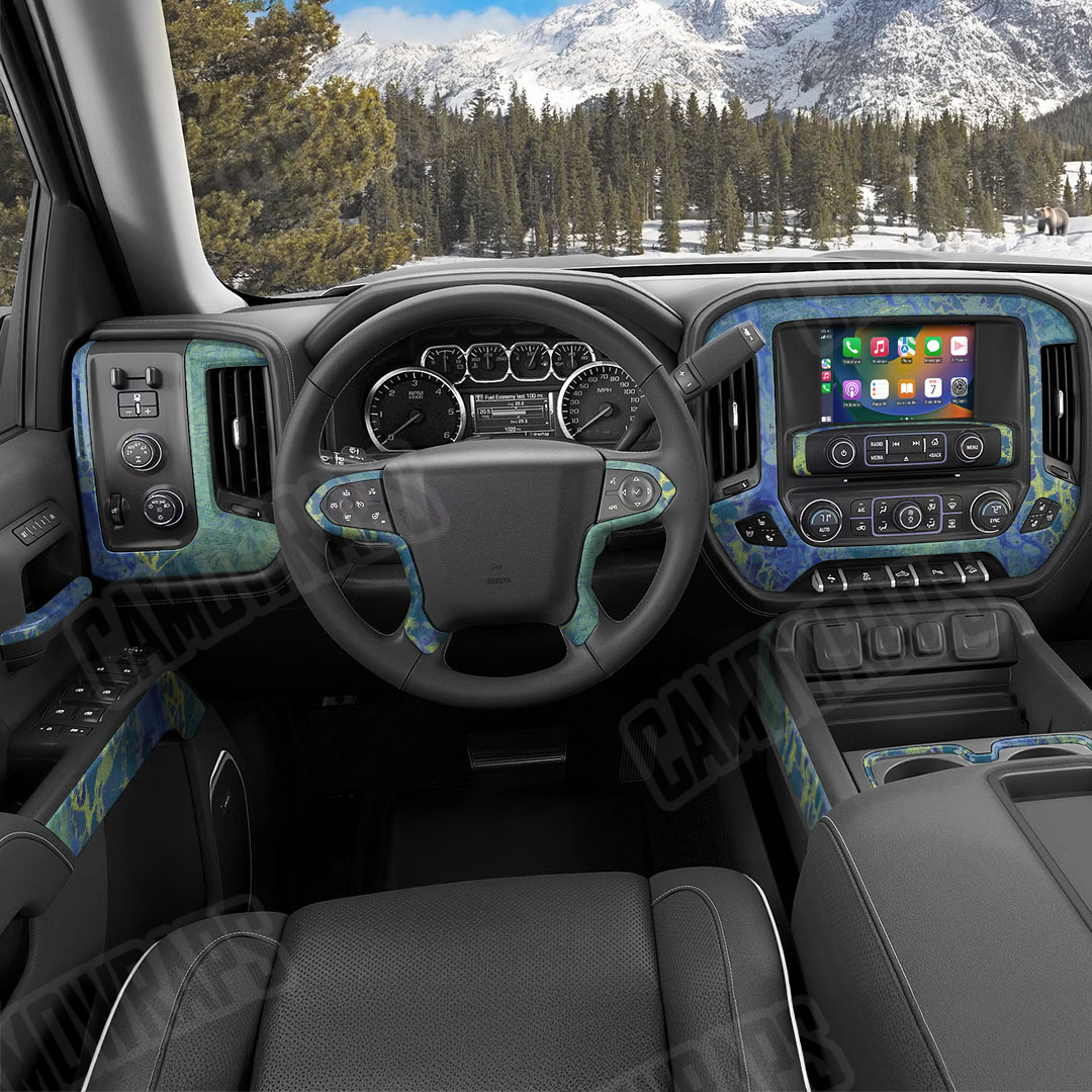 Realtree WAV3 Blue Yellow Camo Car Interior Skin
