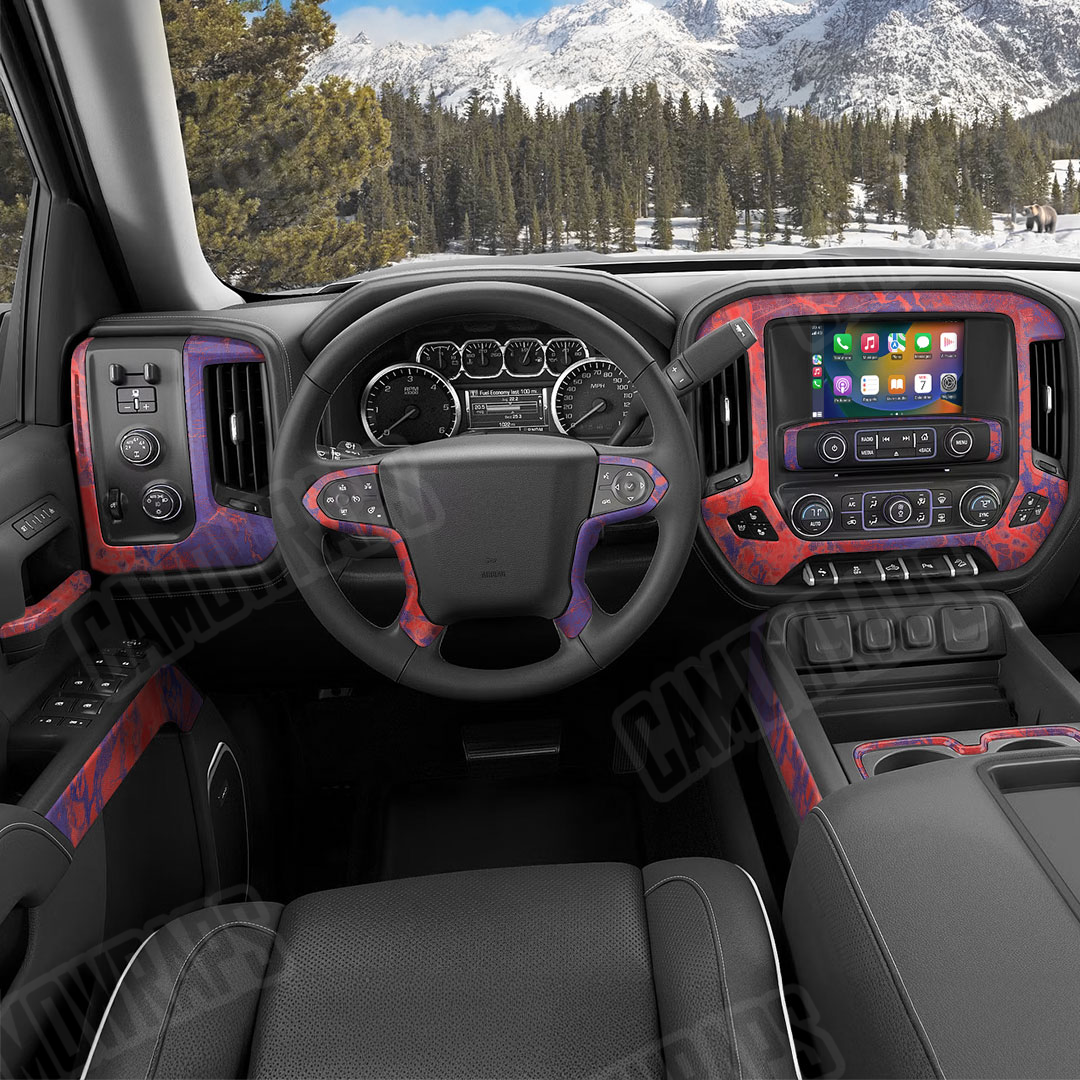 Realtree WAV3 Red Blue Camo Car Interior Skin